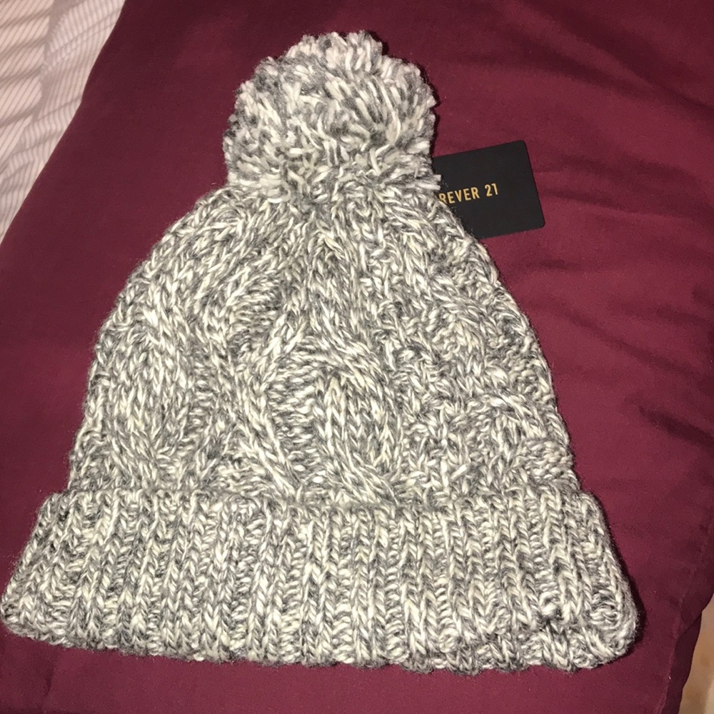 Grey and white Forever 21 winter hat beanie